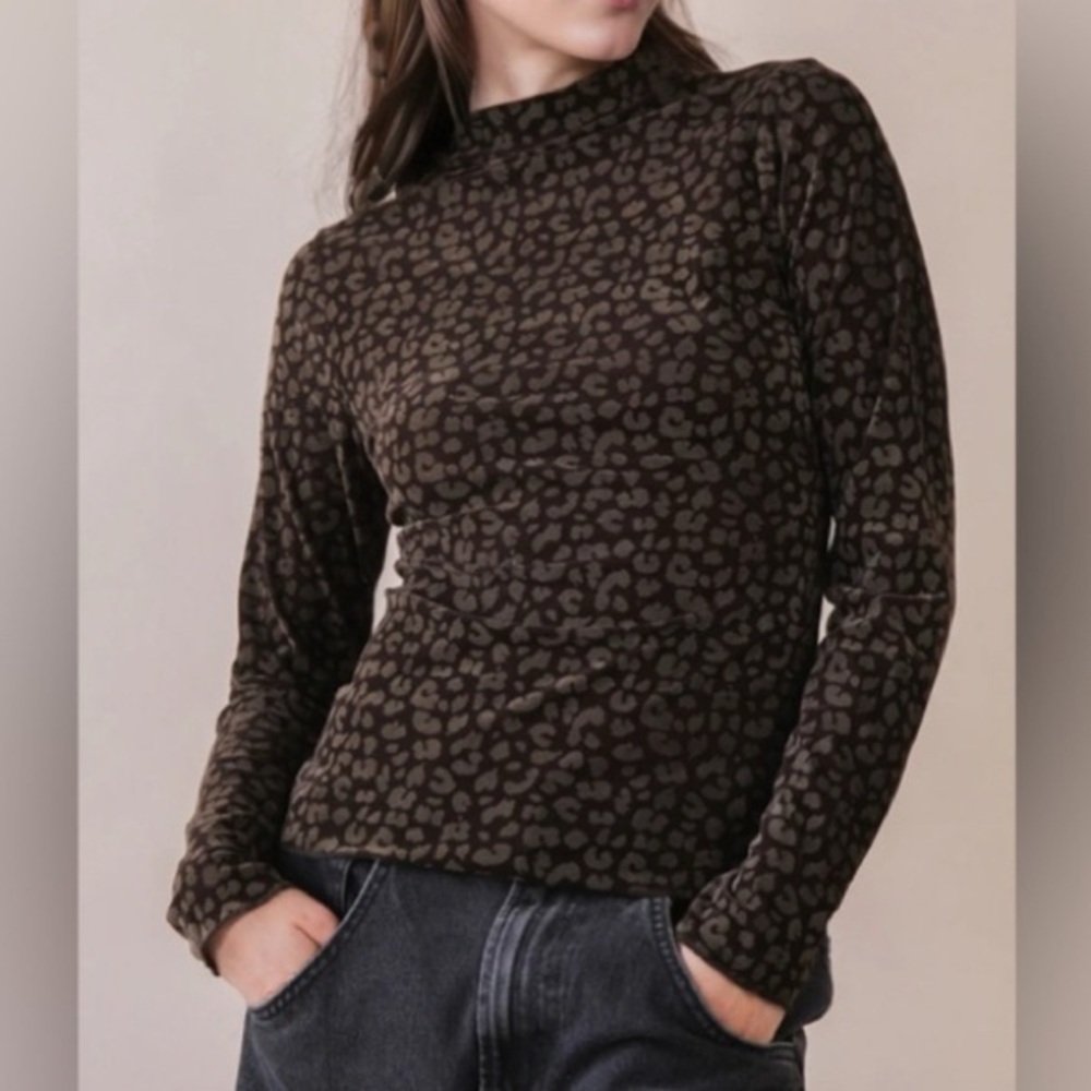 Nine West Brown Leopard Print Turtleneck Long Sleeve Top NWT - M